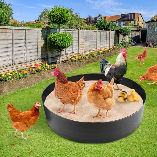 Chicken Dust Bath Tub, 28''D x 5.9''H Bottomless Design, PE Material, Adjustable Dust Bath for Chickens, Chicken Coop Cleaner Container,Essential Chicken Coop Accessory - size: 28"-ID