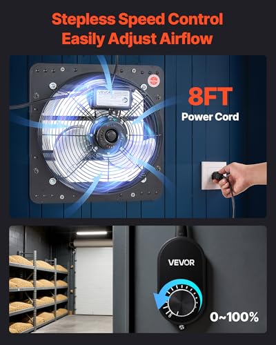 VEVOR 12 inch Shutter Exhaust Fan, Wall Mounted Attic Vent Fan with Variable Speed Controller, 1100 CFM, AC Motor, Heavy-duty Steel, Low Noise for Shed, Garage, Greenhouse Ventilation Cooling, Black - size: 12 Inch Fan w/ Speed Controller