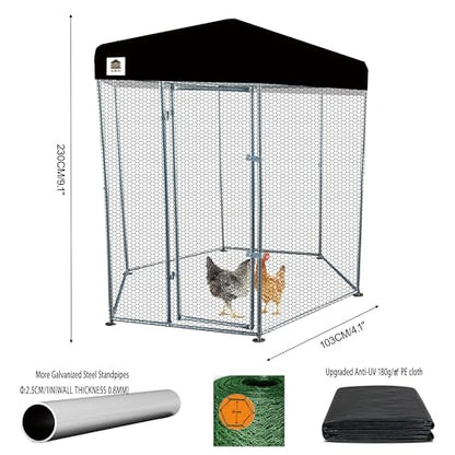 Hexagonal Metal Chicken coop with Cover for Yard, 6x6x7.5ft Large Chicken Run for 4-6 Chickens, Walk-in and Weatherproof Design Duck Pen, Thickened Black UV Protection Cover - size: 71.0"L x 90.0"W x 71.0"H