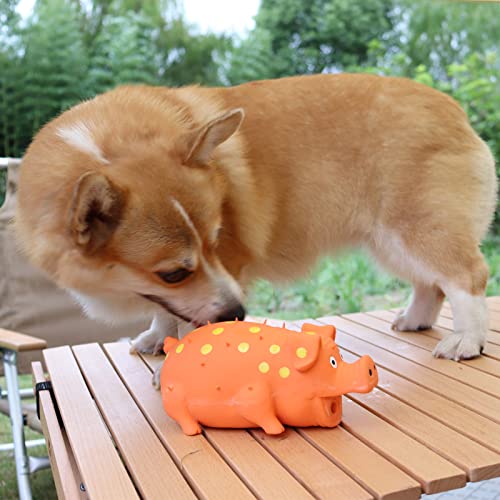 Pig Squeaky Dog Toy, 2 PCS Interactive Rubber Dog Chew Toy - Durable Latex Spot Grunting Pig Toys that Oink for Small Medium Large Dogs (Orange, Yellow) - color: Orange, Yellow