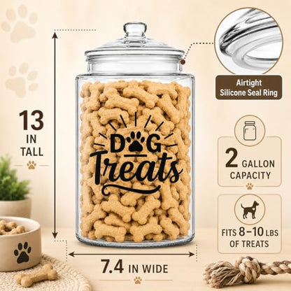 kitchentoolz 2-Gallon Dog Treat Container Airtight – Large Glass Jar for Countertop, Stylish Dog Treats Container & Dog Cookie Jar, Perfect Dachshund Accessories & Dog Treat Storage - size: 2 Gallon