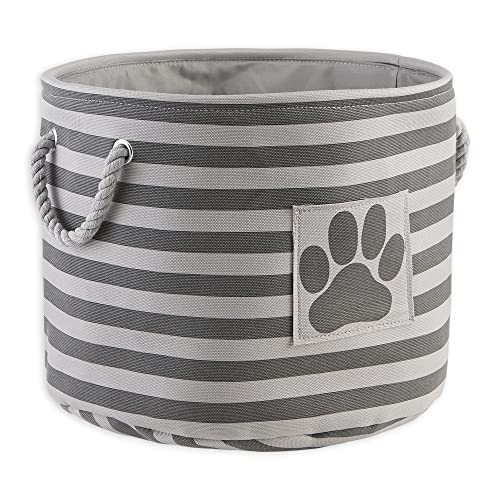 Bone Dry Pet Storage Collection Striped Paw Patch Bin, Medium Round, Gray - color: Gray, size: Medium Round