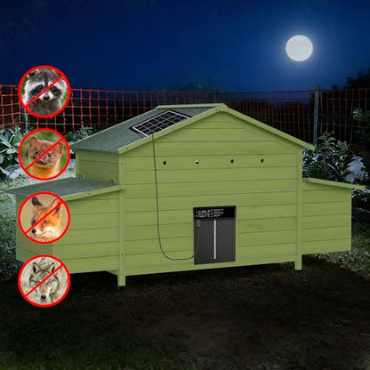 70" Automatic Chicken Coop with Solar-Powered Door & Remote – Smart Outdoor Hen House with Timer & Light Sensor, Solid Wood Poultry Cage with 2 Nesting Boxes, Ventilated Design & Pull-Out Tray