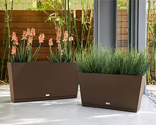 Veradek Midori Long Trough Planter (Espresso, 31 inch - 2 Pack with 2 Saucer Trays) - color: Espresso, size: 31 inch - 2 pack with saucers