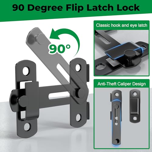 Forestchill Chicken Coop Latch Door & T Hinge Kit, 2 Pcs 4" Flip Latch Lock and 4 Pcs 3" T-Strap Hinges, Chicken Coop Accessories for Door Repair or DIY, Hardware for Wood Vinyl Fence, Barn Gate