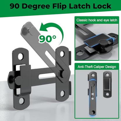 Forestchill Chicken Coop Latch Door & T Hinge Kit, 2 Pcs 4" Flip Latch Lock and 4 Pcs 3" T-Strap Hinges, Chicken Coop Accessories for Door Repair or DIY, Hardware for Wood Vinyl Fence, Barn Gate