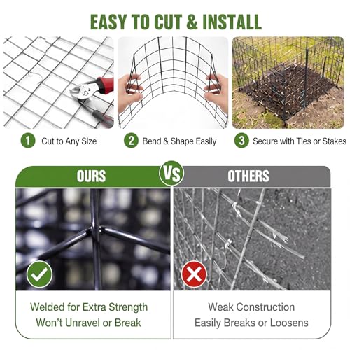 2 Roll 25 ft 50 ft in Total Black Metal Galvanized Welded Wire Fence Garden Animal Fencing Outdoor PVC Coated Wire Mesh for Yard Vegetable Plant Protection Poultry Netting for Chicken, Dog