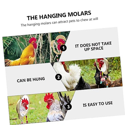 Creative Wooden Hanging Mirror Toy for Chickens and Hens Fun Pet Rooster Accessory Bell Engaging Pecking Play for Coop Entertainment