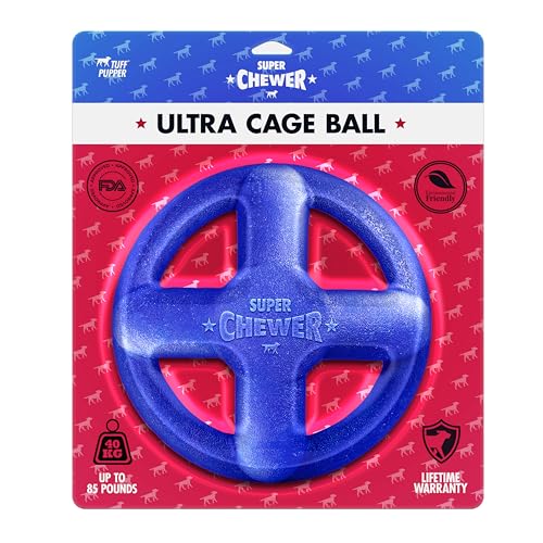 SuperChewer Tough Dog Cage Ball Toy | Lifetime Replacement | Strong Natural Rubber | Great Dog Fetch Toy | Chew Toys for Dogs | Ultra Durable Chew Toys fsor Aggressive Chewers | For Large Breeds - size: Large - 4 Inch / 8.5 oz