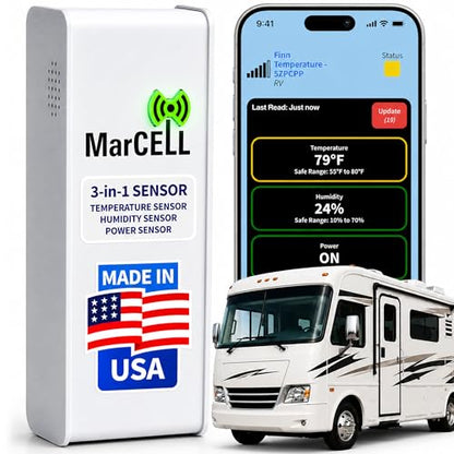 MarCELL Cellular Temperature, Humidity & Power Monitor (Verizon) - Made in The USA - RVs, Pet Safety Monitoring, Second Home Monitoring, Greenhouse Monitoring,- 24/7 Monitoring & Instant Alerts