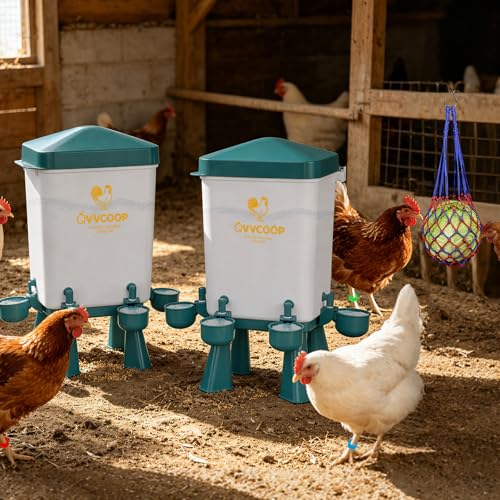 2-Pack 3 Gallon Chicken Waterer, Automatic Water Dispenser Container for Poultry Drinking, Stay-Clean Raised Watering Fountain for Duck Bird, Blue