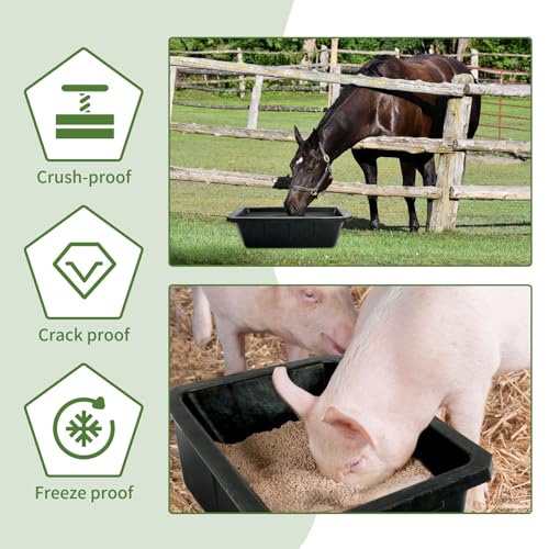 3Pcs Large Rubber Feeder Pan, 10 Quart/2.5 Gallon Horse Feed Bucket Water Bowl, Heavy Duty Water Troughs for Livestock Chicken Dust Bath Tub for Pig Goats Horses Farm Animal Feeding