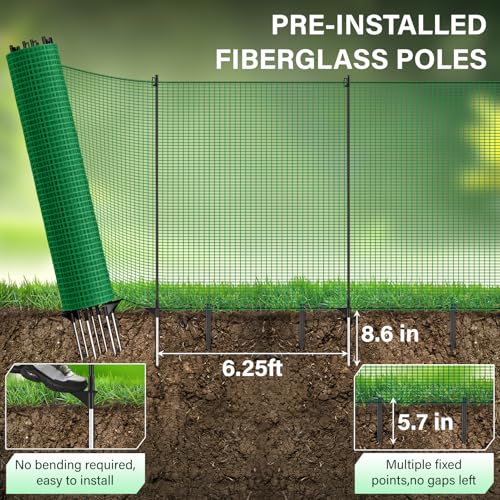 Temporary Fence with Posts, 4‘x50‘ Animal Barrier Dog Portable Fencing with Fiberglass Stake Windbreak Rope, Safety Snow Plastic Netting Roll for Garden Backyard Outdoor for Chickens or Other Animals - size: 4x50FT