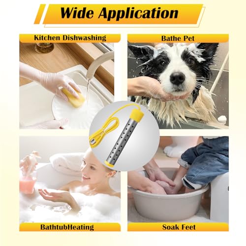 Immersion Water Heater Electric, Portable Bucket Heater with 304 Stainless Steel,Submersible Water Heater Heats up 5 Gallons of Water in Minutes for Home, Camping, and Outdoor Use