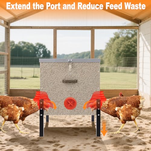 100LB Large Automatic Chicken Feeder–10 Feeding Ports No-Waste Galvanized Metal Chicken Feeder Box with Adjustable Legs & Locking Lid Poultry Feeder for Chickens,Ducks,Geese,Rust-Resistant - size: 100LB