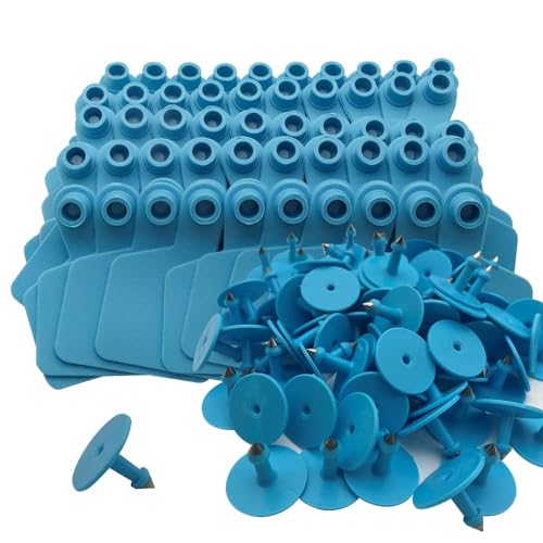 Ear Tags,Animal Tag,Cattle Ear Tags Blank 100 Sets Livestock Identification Ear Tags with Ear Tag Applicator and Tag Remover Pliers for Cattle Cow Pig Goat Horse 62.8 * 75mm red(Blue) - color: Blue