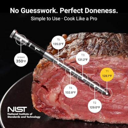 ThermoMaven Sub-1G Wireless Meat Thermometer, No App, 2 Ultra-Thin Probes | 3000FT Open Range, Standalone Base, 6 Sensor NIST Accuracy, IPX8 Waterproof, BBQ Smoker Grill Oven Brisket Steak Turkey Pork - color: Black