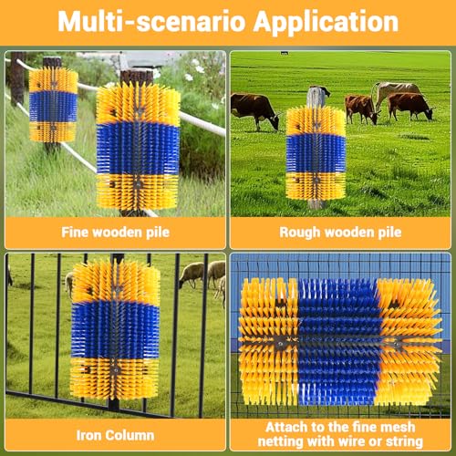 3PCS Heavy-Duty Livestock Scratching Brush, Wall-Mount Grooming & Back Scratch Brush for Horse, Cow, Goat, Pig - Easy Mount Durable Animal Brushes for Pasture, Barn & Stable - color: Blue-yellow