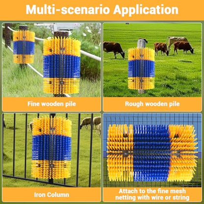 3PCS Heavy-Duty Livestock Scratching Brush, Wall-Mount Grooming & Back Scratch Brush for Horse, Cow, Goat, Pig - Easy Mount Durable Animal Brushes for Pasture, Barn & Stable - color: Blue-yellow