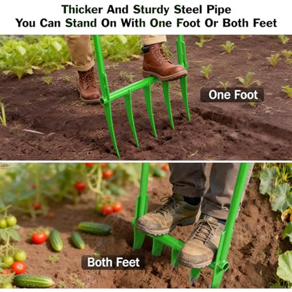5 Tines All Steel Broadfork, 56" Broad Fork Garden Tool Heavy-Duty Digging Pitchfork, Non-Slip Grips & Detachable Design for Gardening, Farm Cultivation, and Soil Loosenin