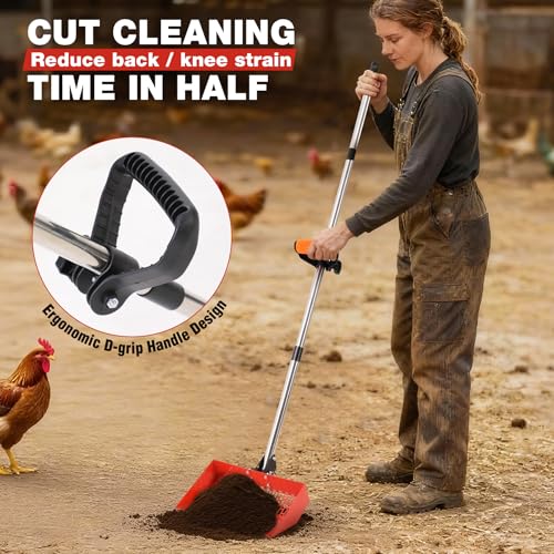 Chicken Poop Scooper for Sand & Rake 2-in-1, Metal Chicken coop Scoop with 35 to 76" Adjustable Aluminum Alloy Handle, Litter Scooper Sand Sifting Shovel Chicken Coops/Animals House