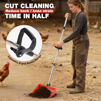 Chicken Poop Scooper for Sand & Rake 2-in-1, Metal Chicken coop Scoop with 35 to 76" Adjustable Aluminum Alloy Handle, Litter Scooper Sand Sifting Shovel Chicken Coops/Animals House