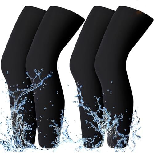 Cutecrop 2 Pairs Waterproof Fleece Thermal Winter Leg Sleeves Waterproof Cycling Compression Leg Warmers Long Knee Sleeve for Men Women Ski Walking Running Sport Basketball Football
