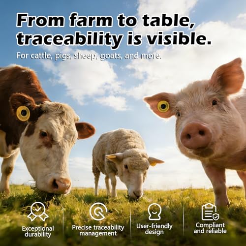 RFID Animal Ear Tag, ISO 11784/11785 Compliant Livestock Tracking Tag for Cattle, Pigs, Sheep, Goats, with 512-bit Memory, Heat Resistant up to 120°C (10PCS)