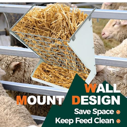 KUAFU Hay Feeder 2 in 1 Hay Rack Wall Mount Goat Feeders，Heavy Duty Galvanized Steel Hanging Feeders for Farm Livestock Small Goat & Sheep Grain Indoor Outdoor Uses | Galvanized Steel Hanging Feeders for Farm Livestock Small Goat & Sheep Grain Indoor Outd