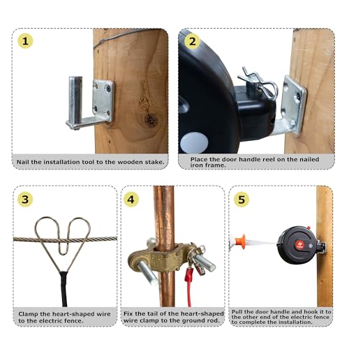 Electric Fence Gate Handle, Built in 10m Electric Fence Poly Tapes | Retractable Reusable Electric Fence Handle Allowing Free Entry and Exit Without Power Interruption - size: Tape Gate Handle - 10M