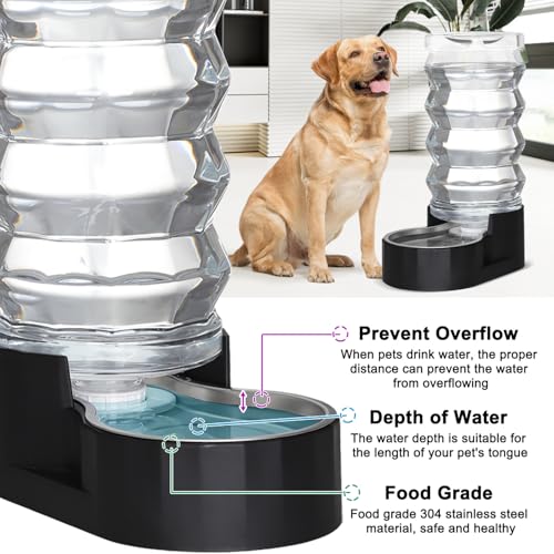 RIZZARI Black 9L Dog Water Dispenser with Stainless Steel Bowl - Advanced Filter for Urinary Health, Auto Gravity Flow, Spill-Resistant with Waterproof Mat, for Multi-Dog Homes & Garage/Balcony | Includes Filter, BPA-Free, Spill-Resistant, Waterproof Mat,