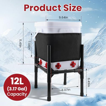 Heated Chicken Waterer with Stand, Thermostatically Poultry Water Heater with Nipples for Winter Outdoor Coop 3 Gallon (Black, 12L)