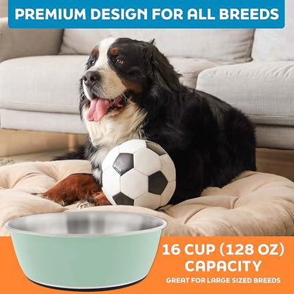 Master Pet Supply Stainless Steel Dog Bowls Set of 2 (128 Oz Each) with Non-Slip Rubber Base - Pistachio - Basic Dog Food Bowl Water & Food Bowls for Small Medium Large Dogs & Cats, Metal Dish - color: Pistachio, size: 16 Cups (128 oz) 2 Pack