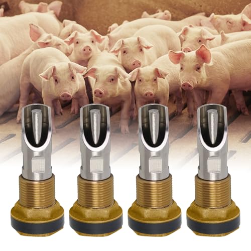 5PCS Stainless Steel Automatic Pig Water Nipple Drinker with Brass Water Tank Connector 1PCS Hole Opener Fitting Kit Duck Mouth Shape Pig Feeder Drinker for Sows Piglets Drinking (Silver) - size: 5pcs