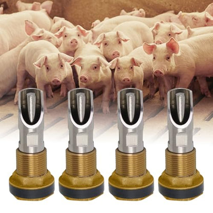 5PCS Stainless Steel Automatic Pig Water Nipple Drinker with Brass Water Tank Connector 1PCS Hole Opener Fitting Kit Duck Mouth Shape Pig Feeder Drinker for Sows Piglets Drinking (Silver) - size: 5pcs