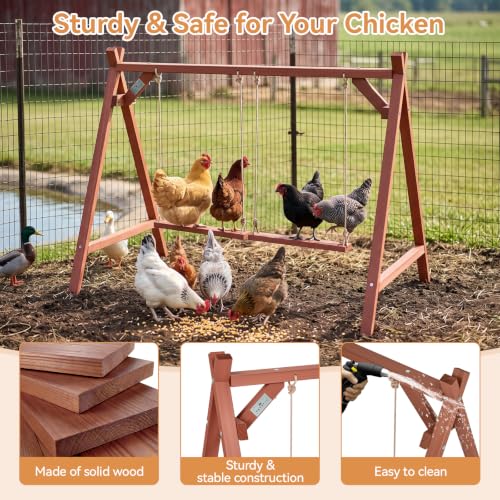 PETSFIT Wooden Solid Chicken Perch & Roosting Bars with 2 Swings, 50"x30"x34" Coop Toy for 6–8 Hens, Multi-Level Stand Encourages Exercise & Natural Behavior, Easy to Assemble & Clean,Outdoor Use - size: 50"L x 30"W x 34"H