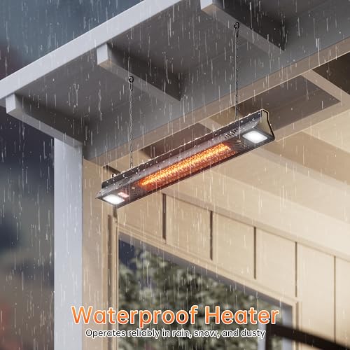 Wall-Mounted Electric Heater Hanging Patio with Light Ceiling Outdoor, 1500W Infrared 9 Heat Levels, 24H Timers, 1s Heating Carbon Fiber Tube Wall Heater for Backyard, Garage