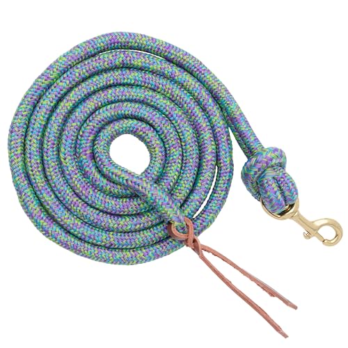 Weaver Equine Performance Lead Rope,10' Horse Cowboy Rope with Brass Plated Snap, Soft Comfort Grip, Barn Horse Tack for Daily Use - color: Dark Purple/Sky Blue/Lime Green