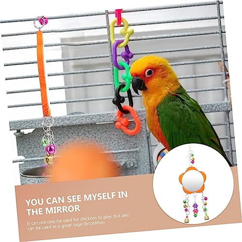 Happyyami Hens Mirror Toy with Bells Durable Bird Hanging Mirror for Parrots and Chickens Easy to Install Made from for Pet Play and Enrichment Activities