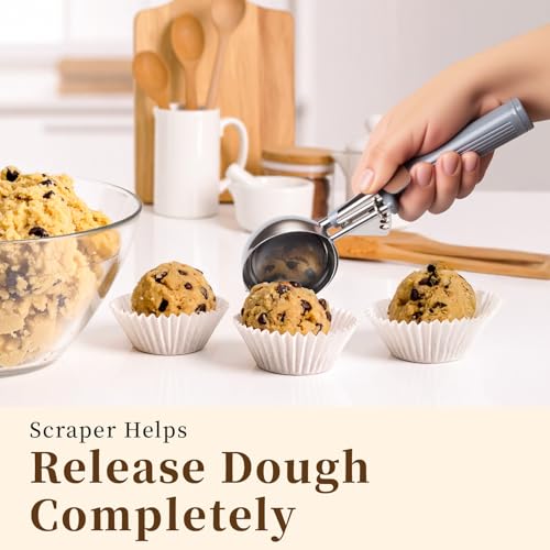 HOMURE H 4 oz Scoop, Large Ice Cream Scoop with Trigger, #8 Disher, Muffin Scoop, Portion Scoop, Cookie Scoop for Baking, Grey Handle, for Making Ice Cream Cookie Muffin Cupcake Mashed Potato - size: #8 (4 oz)