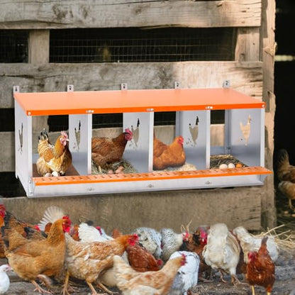 Wall-Mounted Metal Nesting Box for Chickens and Ducks – Galvanized Steel Construction with Ventilation & Easy Egg Access (4-Orange) - color: 4-Orange