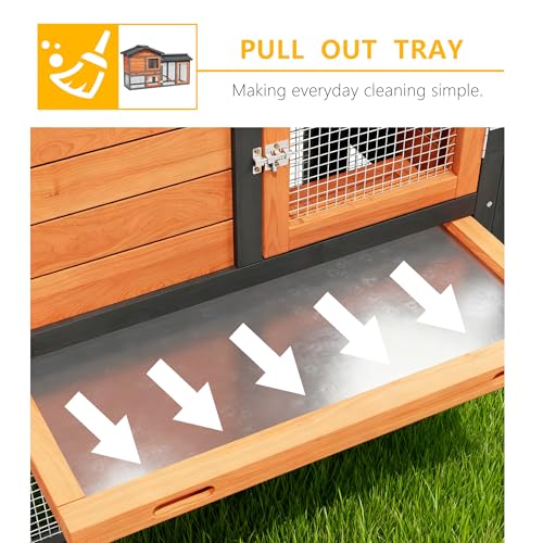 Chicken Run Coop, Wooden Duck Coop Outdoor 2-Tier Hen House All Weather Used Poultry Quail Cage Rabbit Hutch Pet Hideout with Ramp for Small Medium Animals-Expandable Design (Brown) - color: Brown