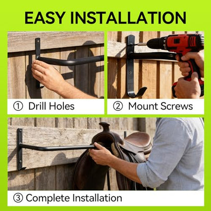 4Pcs Heavy Duty Horse Blanket Rack with Bridle Hooks, Wall Mounted Assembled Blanket Bar, Saddle Pad Rack for Horse Tack Storage, Black