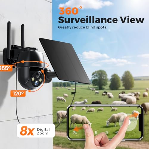 Solareye 4G LTE Cellular Outdoor Camera, No WiFi Security Camera, Built-in SIM Card, 2K Color Night Vision, 360° Live View, PIR Motion Detection, 2-Way Talk for Wildlife Monitoring