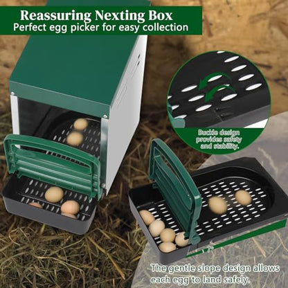 Single Roll Out Chicken Nesting Box,Chicken Nesting Boxes, 1 Compartment Chicken Egg Laying Box, Nesting Boxes for Chickens with Swing Perch and Roll Away Egg Collection for Chicken Coop, Green