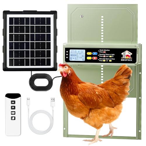 Automatic Chicken Coop Door Solar Powered with Timer, Light Sensor, Remote Control, LCD Display, Green