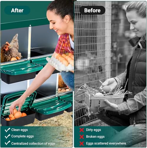 Chicken Nesting Boxes,10 Compartment Nesting Boxes for Laying Egg,Wall Mount Poultry Roll Away Chicken Laying Boxes,Easy Egg Collection,Cleanable Pull Out Hen Roosting Boxes - color: Green