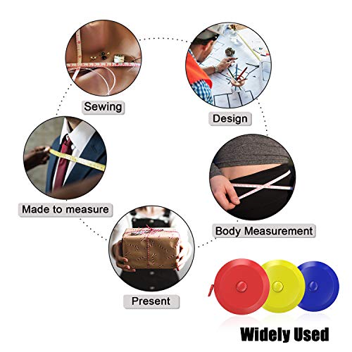 DiCUNO 60-Inch 1.5 Meter Soft and Retractable Tape Body Tailor Sewing Craft Cloth Dieting Measuring Tape (6 Colors of Blue, Red, Yellow, White, Pink, Green and 2 Soft Tapes) - color: 6 Colors