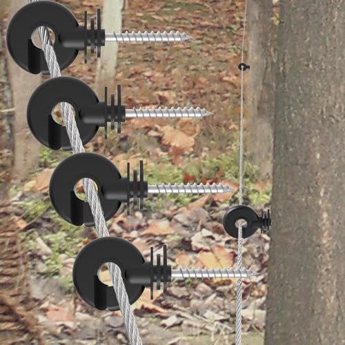 NQN 50 Pcs Black Electric Fence Insulator Screw-in Insulator Fence Ring Post Wood Post Insulator and 1 Pc Free Insulator Socket Tool (Grid System Accessories for Animal Husbandry Electronic)