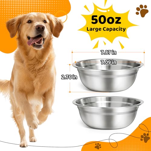 URPOWER 2 Pack 8" Stainless Steel Dog Bowls - 50oz Thickened Durable Pet Bowls for Food and Water, Fit for Elevated Dog Bowl Stand - size: 2 Pack